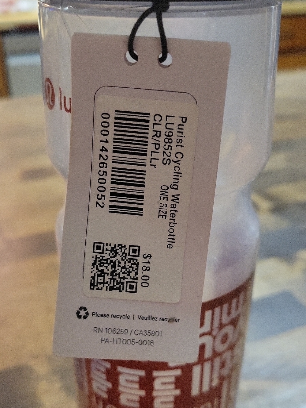 lululemon athletica Clear Water Bottle with Brown Graphic and Black Lid Purist - Picture 10 of 10